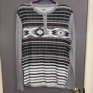 Carbon Geometric Patterned Henley Medium